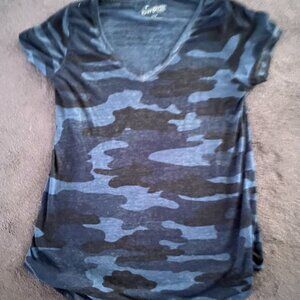 LUCKY BRAND Womens Blue Multi Camo Burnout Tee SIZE SP
